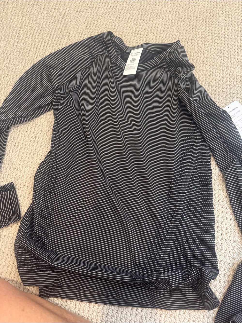 Athleta Black and White Striped Long Sleeve Tee